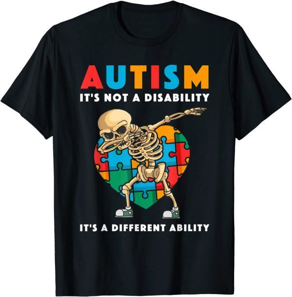 Autism Awareness Day Dabbing Skeleton Gift T-Shirt