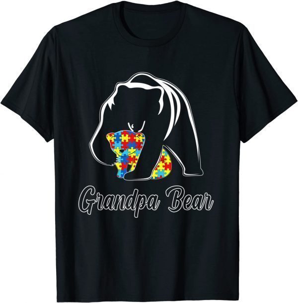 Autism Awareness Grandpa Bear Puzzle Support Autistic Adults T-Shirt