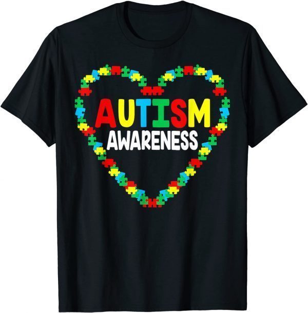 Autism Awareness Heart Puzzle Piece Support Autistic Peace Ukraine T-Shirt