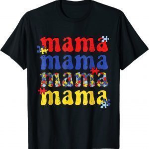 Autism Awareness Mama Vintage Puzzle Piece Autistic Mom T-Shirt