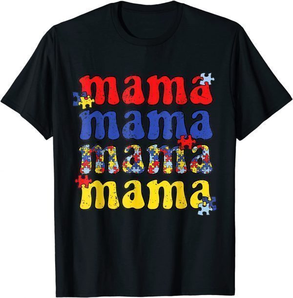 Autism Awareness Mama Vintage Puzzle Piece Autistic Mom T-Shirt