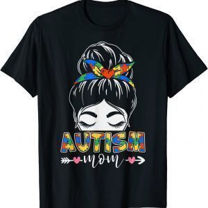 Autism Awareness Mom Hearts Messy Bun Mother’s Day Classic Shirt