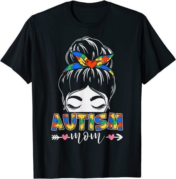 Autism Awareness Mom Hearts Messy Bun Mother’s Day Classic Shirt