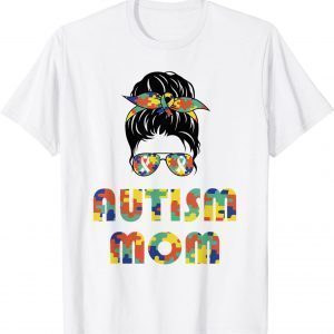 Autism Awareness Mom Messy Bun Puzzle Mother’s Day Classic Shirt