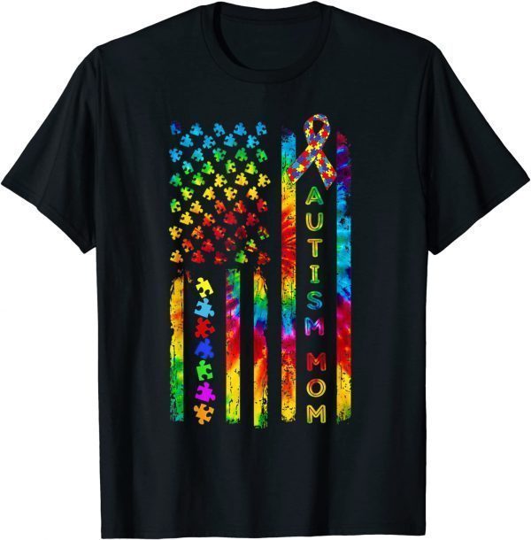 Autism Mom Autism Awareness Tie Dye American Flag Classic Shirt