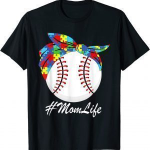 Autism Mom Baseball Messy Bun Autism Awareness T-Shirt