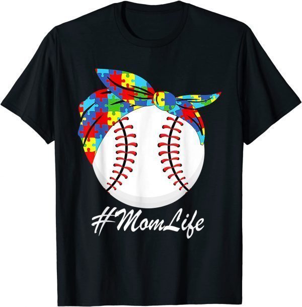 Autism Mom Baseball Messy Bun Autism Awareness T-Shirt