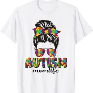 Autism Mom Messy Bun Puzzle Sunglasses Bandana Mother’s Day 2022 Shirt