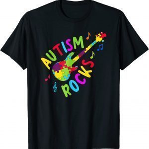 Autism Rocks Guitar Puzzle Pieces Autism Awareness Month T-Shirt