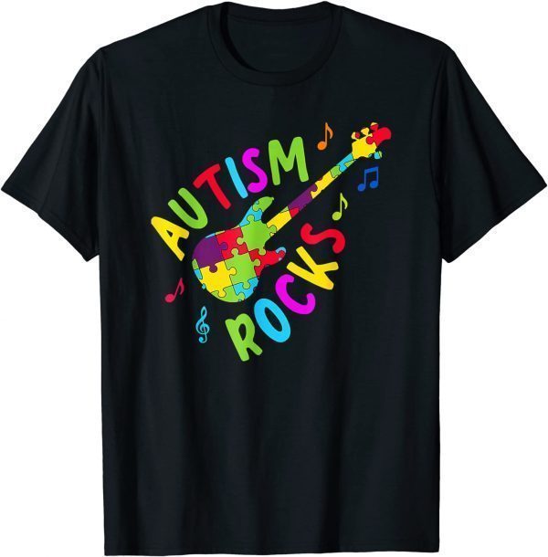 Autism Rocks Guitar Puzzle Pieces Autism Awareness Month T-Shirt