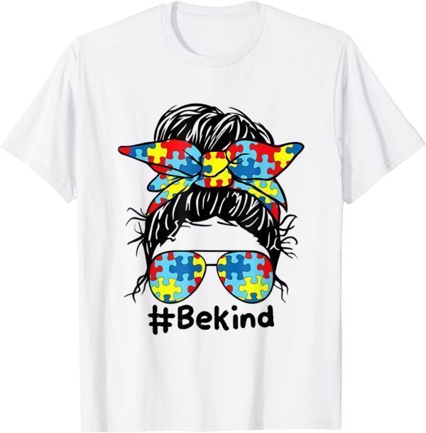 Be Kind Autism Awareness Messy Bun Puzzle Mother's Day 2022 Shirt