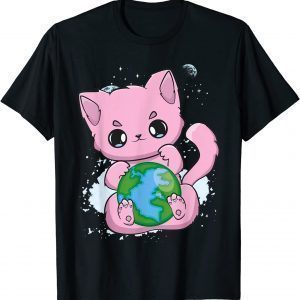 Black Cat Earth Day Globe Anime Neko Kitten Classic Shirt