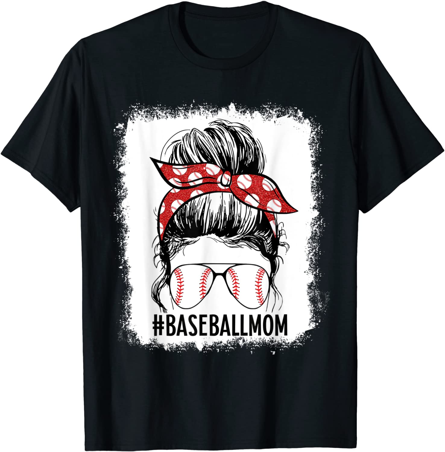 Bleached Baseball Mom Messy Bun Baseball Mother's Day 2022 Shirt