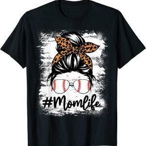 Bleached Softball Mom Life With Leopard and Messy Bun Player T-Shirt