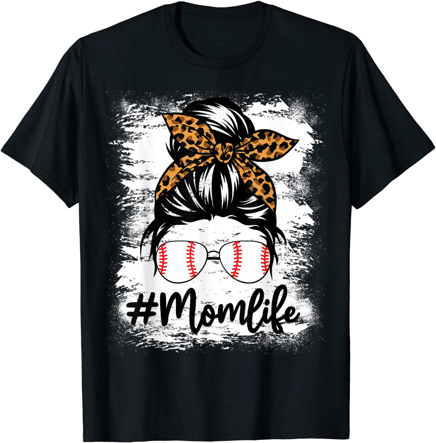 Bleached Softball Mom Life With Leopard and Messy Bun Player T-Shirt