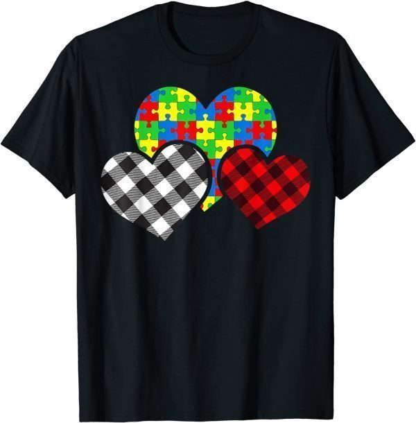 Buffalo Plaid Heart Puzzle Piece Autism Awareness Cute Classic Shirt