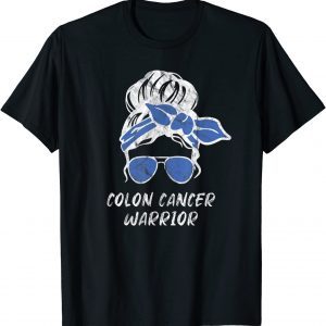 Colon Cancer Awareness Month Messy Bun Mother Blue Ribbon 2022 Shirt