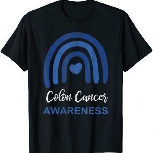 Colon Cancer Awareness Month Retro Rainbow Blue Ribbon 2022 Shirt