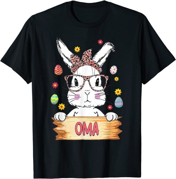 Cute Bunny Face Leopard Print Glasses Oma Easter Day 2022 Shirt