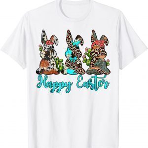 Easter Bunny with Glasses Western Leopard Cowhide Turquoise Classic Shirt