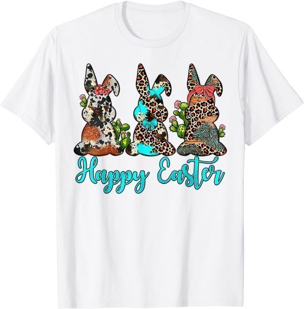 Easter Bunny with Glasses Western Leopard Cowhide Turquoise Classic Shirt
