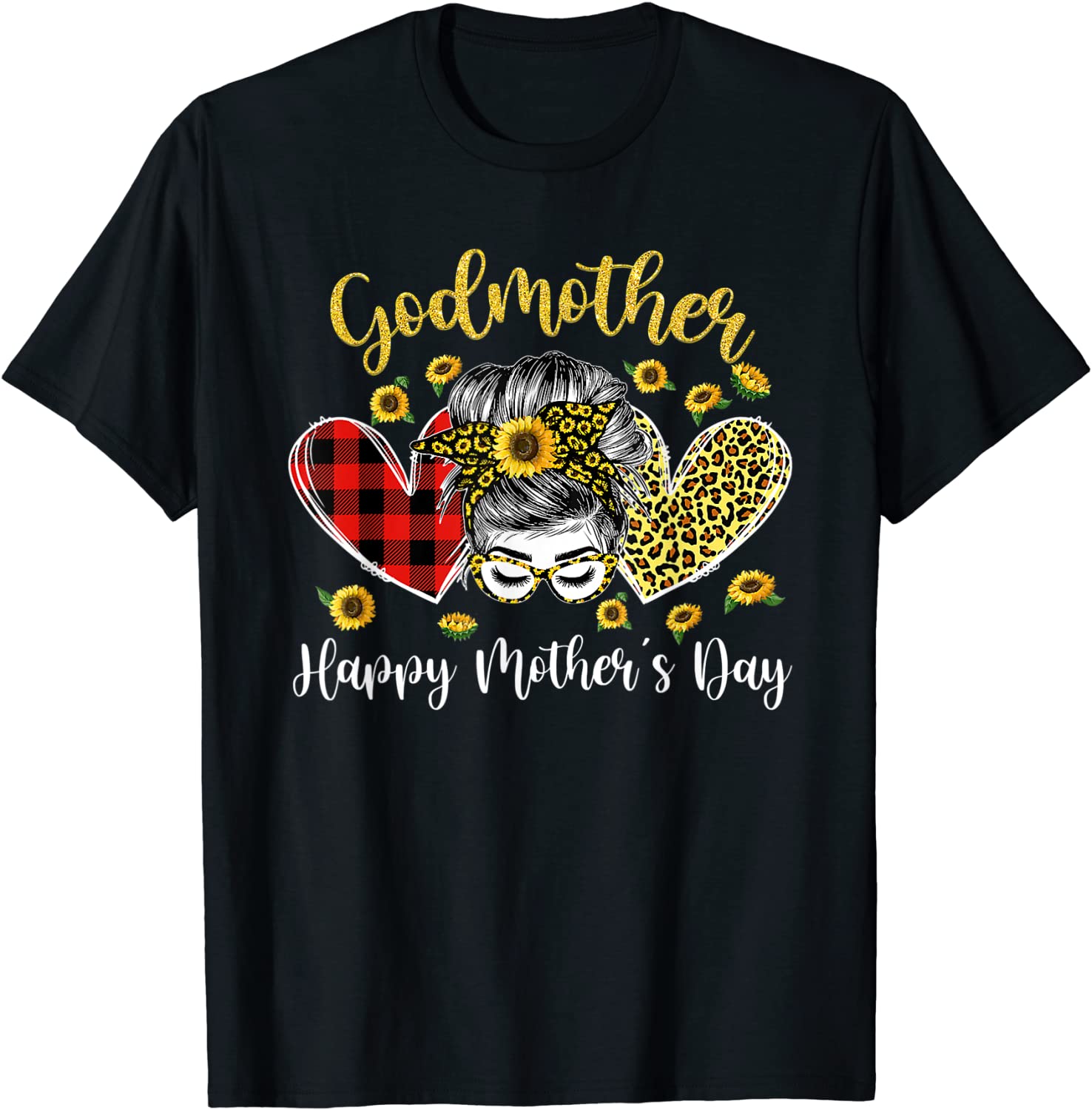 Godmother Messy Bun Sunflower Heart Mother's Day 2022 Shirt