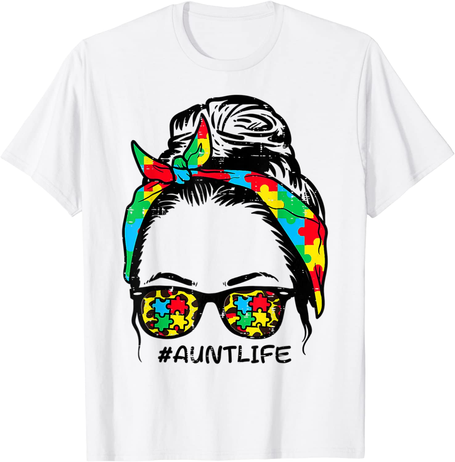 Hairbun Puzzle Sunglasses Aunt Life Autism Awareness Women Classic T-Shirt