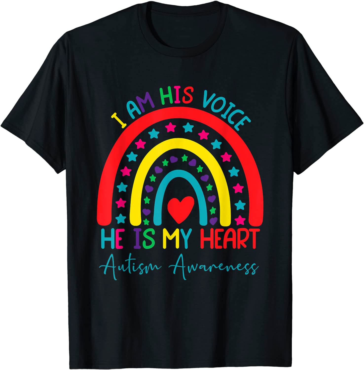 I Am His Voice He Is My Heart Autism Awareness Rainbow Heart 2022 Shirt
