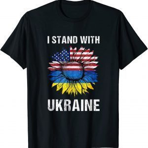 I Stand With Ukraine Flag American Sunflower Ukrainian Save Ukraine Shirt