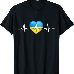 I Stand With Ukraine Heartbeat Ukrainian Flag with Heart Love Ukraine T-Shirt