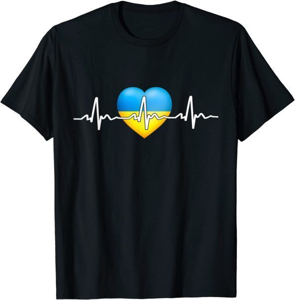 I Stand With Ukraine Heartbeat Ukrainian Flag with Heart Love Ukraine T-Shirt