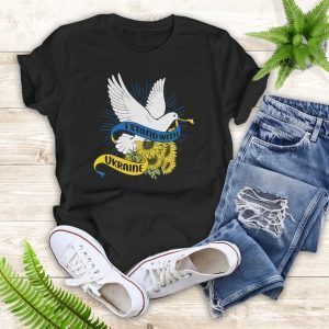 I Stand With Ukraine Support Ukraine Peace Dove And Sunflowers Love Ukraine T-shirt