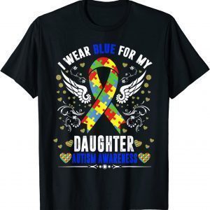 I Wear Blue For My Daughter Boho Rainbow Autism Awareness Classic Shirt