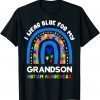 I Wear Blue For My Grandson Autism Awareness Rainbow Puzzle T-Shirt