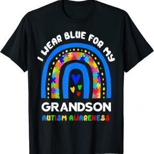 I Wear Blue For My Grandson Autism Awareness Rainbow Puzzle T-Shirt