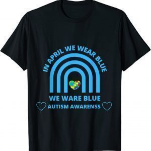 In April We Wear Blue Autism Awareness Month Puzzle Ribbon Premium 2022 Shirt