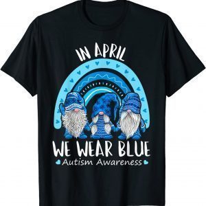 In April We Wear Blue Autism Awareness Puzzle Rainbow Gnome Classic Shirt