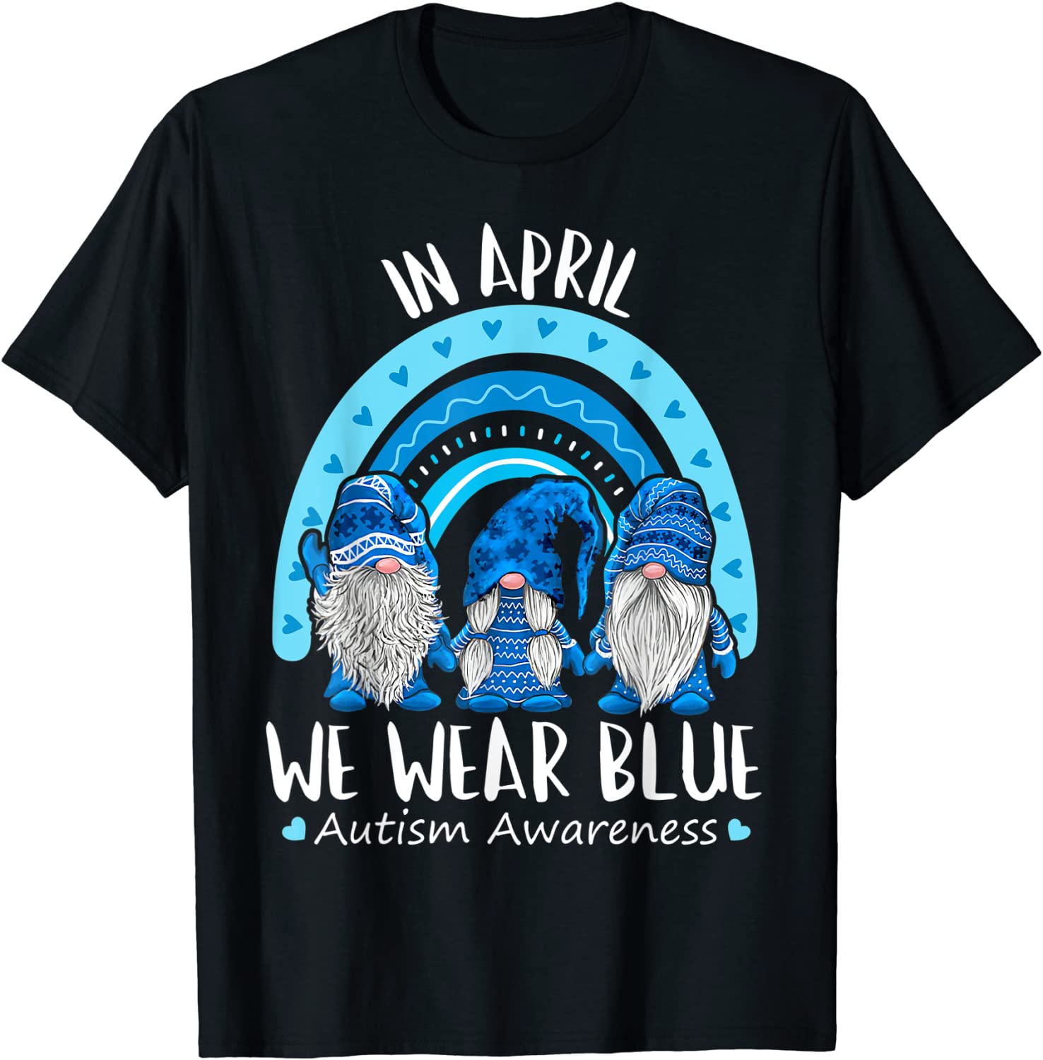 In April We Wear Blue Autism Awareness Puzzle Rainbow Gnome Classic Shirt