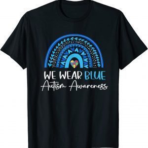 In April We Wear Blue for Autism Awareness Rainbow Puzzle T-Shirt