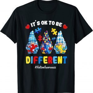 Its Ok To Be Different Gnomes Hold Puzzles Autism Awareness 2022 Shirt