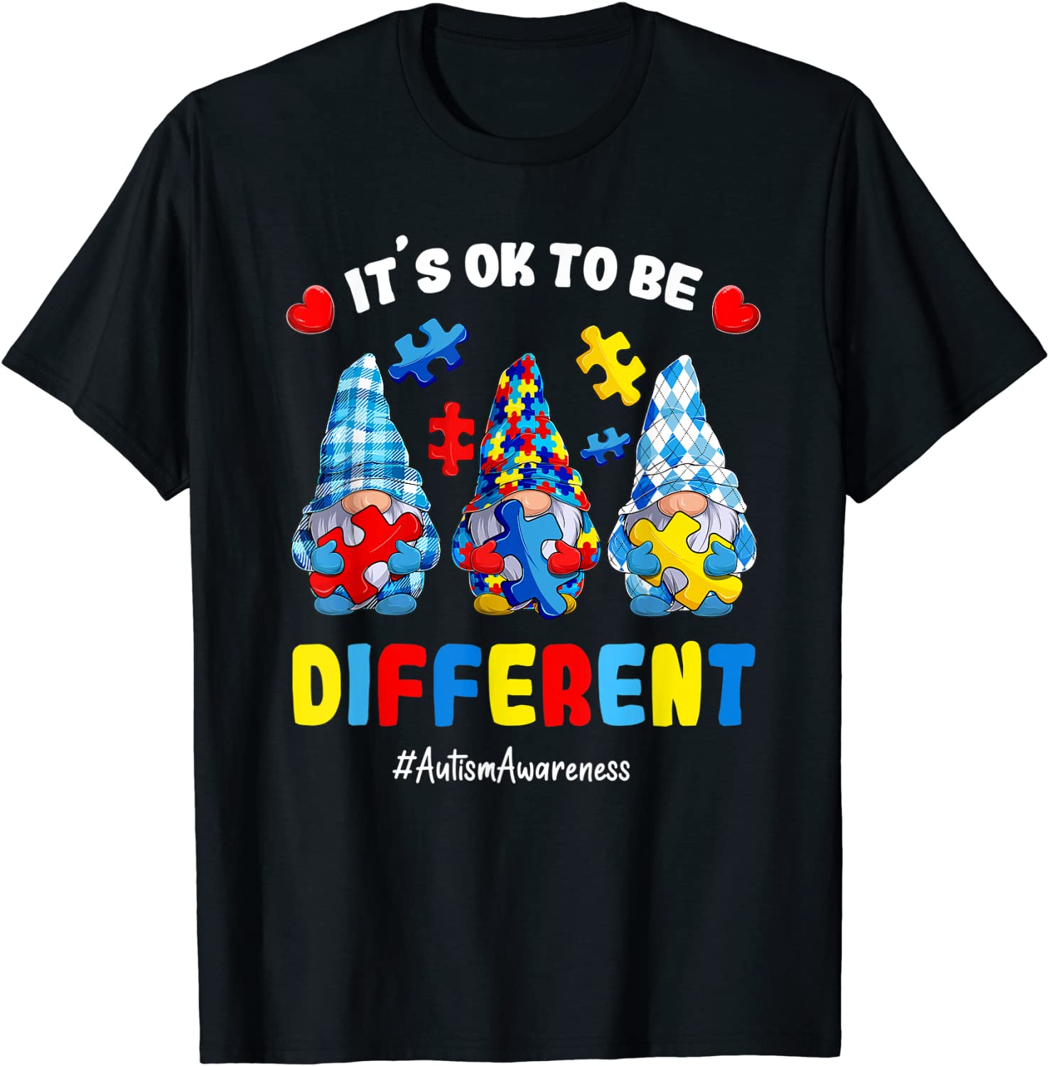 Its Ok To Be Different Gnomes Hold Puzzles Autism Awareness 2022 Shirt