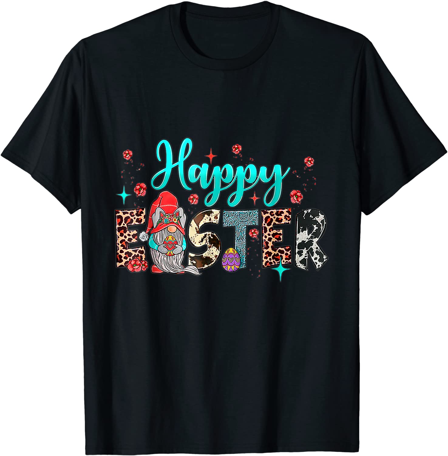 Leopard Cowhide Turquoise Happy Easter Gnomes 2022 T-Shirt