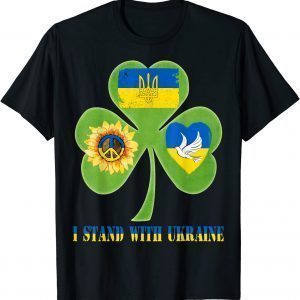 Stop War Patty's Day Shamrock Heart Peace Ukraine Flag Dove Sunflower T-Shirt