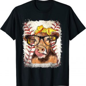 Softball Highland Cow Softball Lover Bleached 2022 Shirt