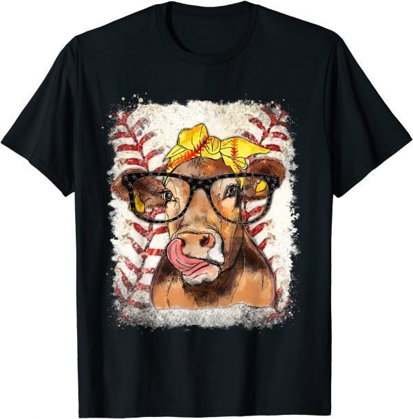 Softball Highland Cow Softball Lover Bleached 2022 Shirt