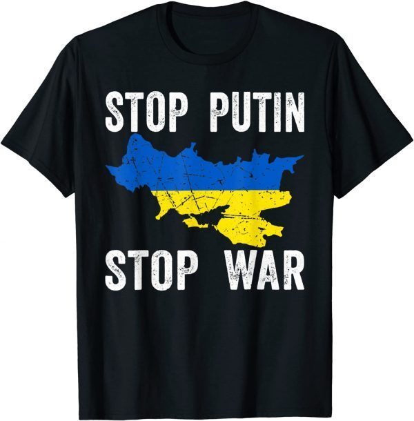 Stop Putin Stop War Stand With Ukraine Ukrainian Flag Peace Pray Ukraine T-Shirt