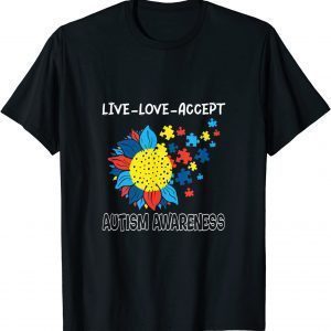 Sunflower Autism Awareness Live And Love Accept Teacher T-Shirt