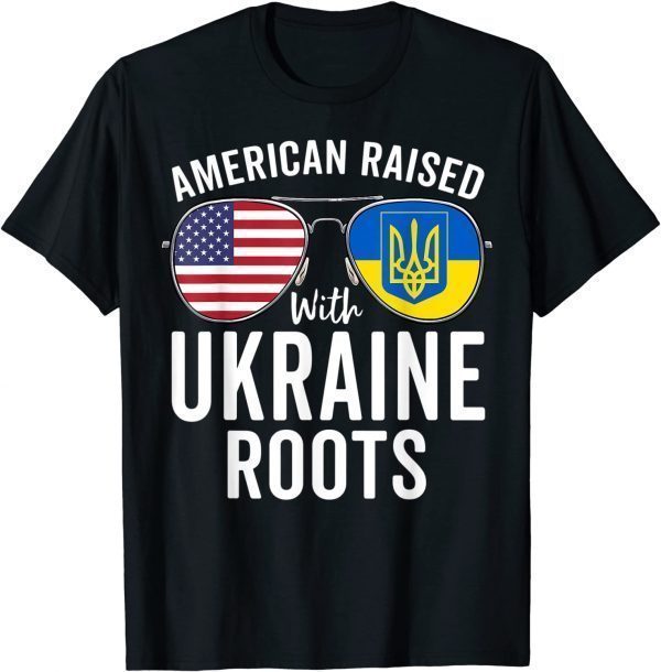 Sunglasses with Ukraine Roots USA Ukrainian Flag Support Ukraine T-Shirt