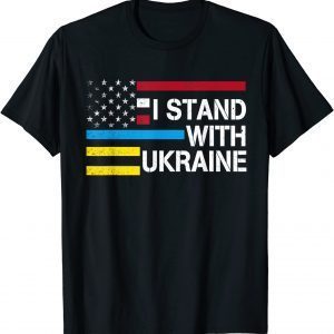 Support I Stand With Ukraine American Flag Ukrainian Flag T-Shirt