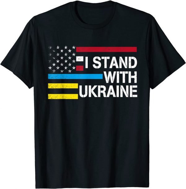 Support I Stand With Ukraine American Flag Ukrainian Flag T-Shirt